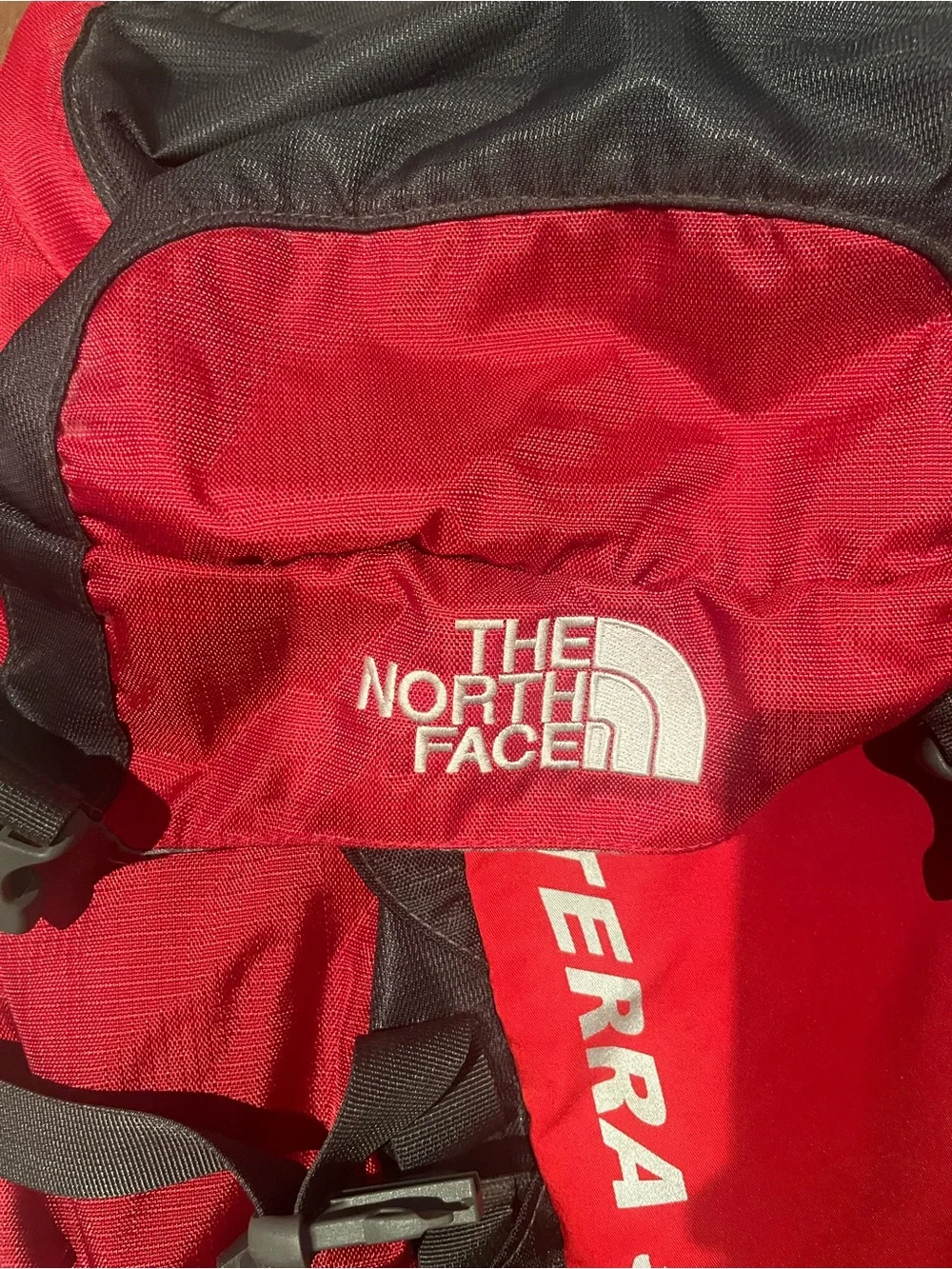 The North Face Terra 55 Red and Gray Hiking Backpack